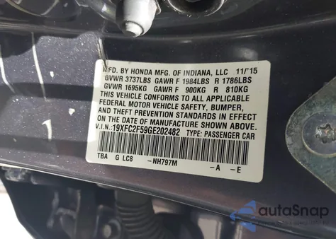 2016 Honda Civic Lx from USA, damaged, VIN 19XFC2F59GE202482